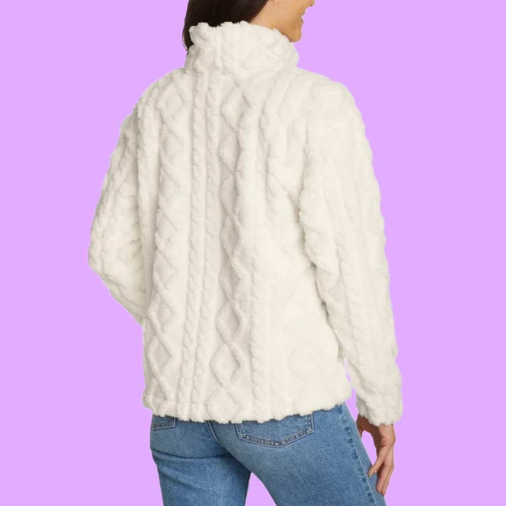 Eddie Bauer Cozy Cable Fleece Pullover Mock Neck Ivory/Cream - Picture 11 of 13
